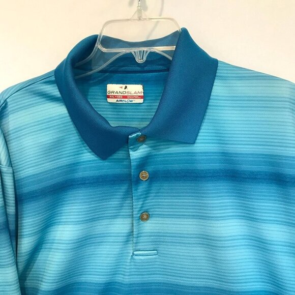 Grand Slam Air Flow Men's 3-Button Turquoise Striped Golf Polo Shirt Sz XXL - Picture 2 of 14